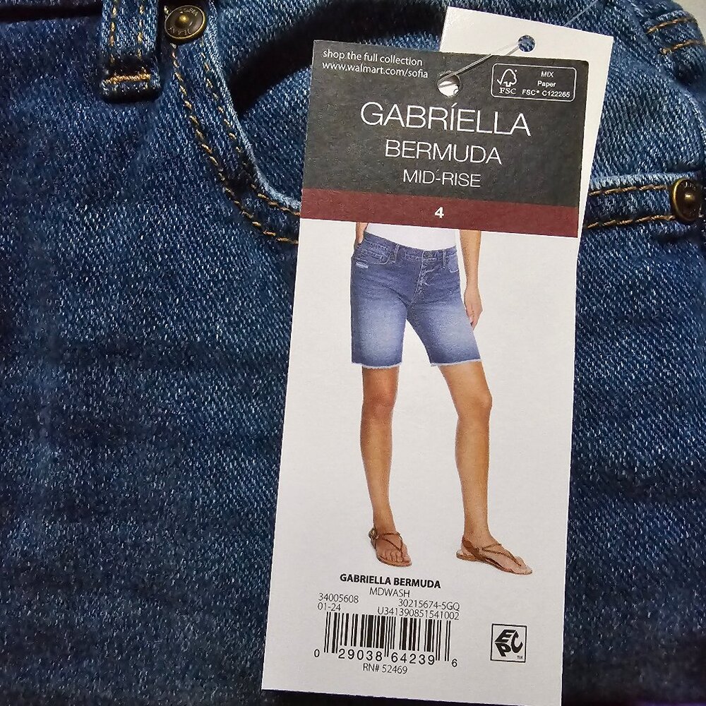 Women's Gabriella Bermuda Mid Rise Distressed Shorts Frayed Hem Sofia Vergara - Picture 2 of 7